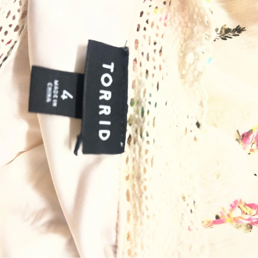 Torrid Women’s Floral Midi Length Washable Gauze Peasant Fit & Flare Dress 4